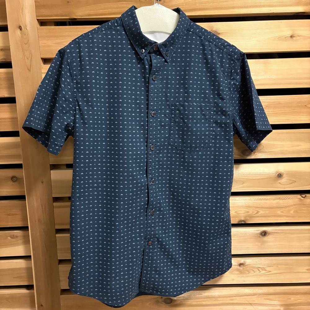 Cactus Navy Blue White Bicycle Patterned Shirt